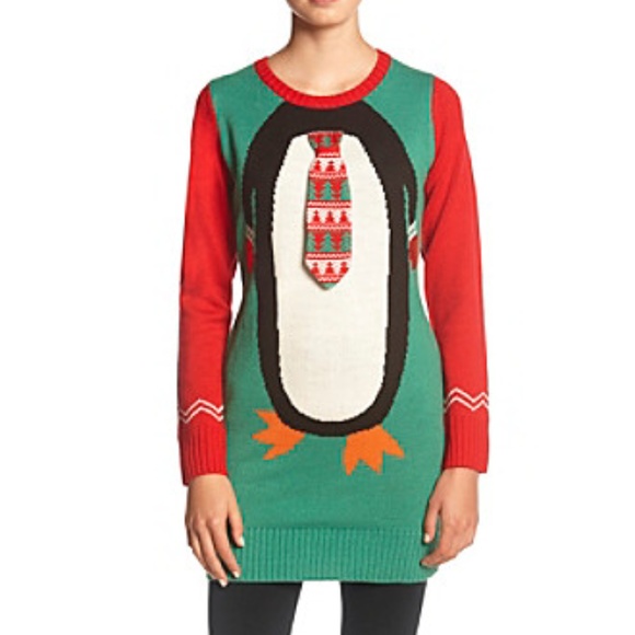 Penguin Tunic Sweater Dress Ugly Christmas Sweater